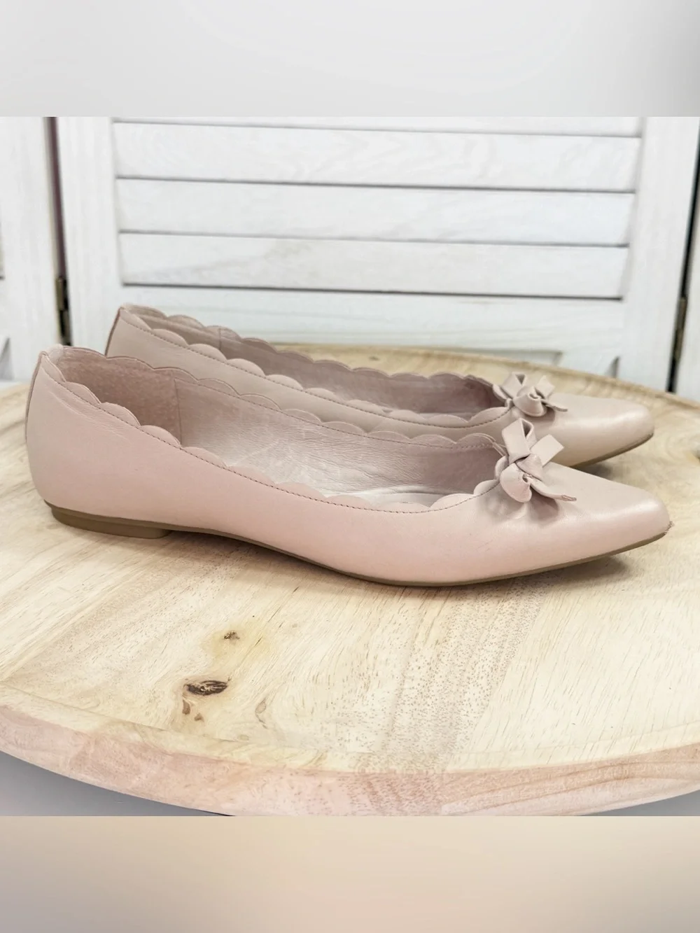 Kate Spade Elent Flex Scallop Edge Ballet Flats Blush Tan 7.5 Leather Neutral